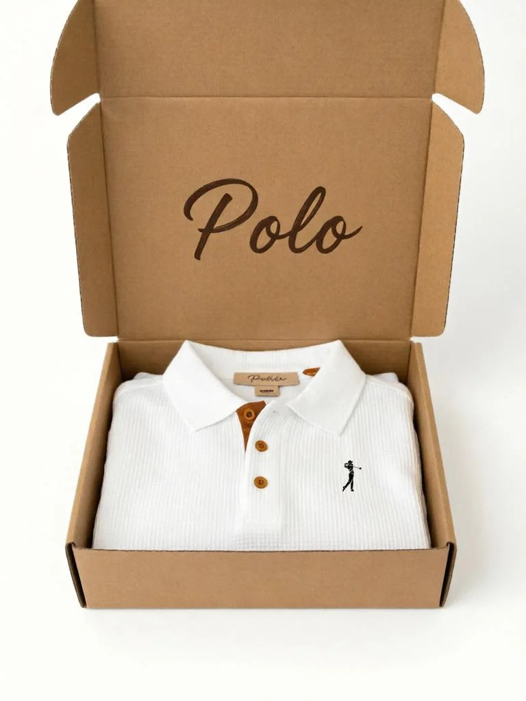 Classic Men's Polo Shirt - Premium Cotton Knit with Golf Embroidery, Folded in Branded Gift Box