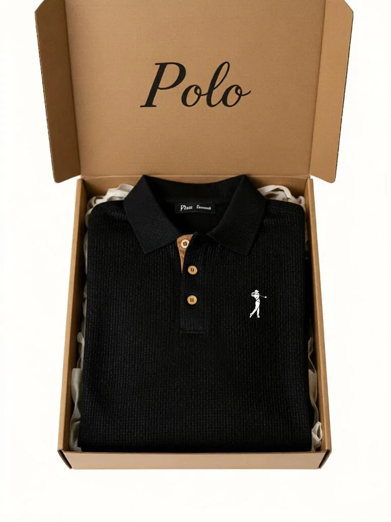 Classic Men's Polo Shirt - Premium Cotton Knit with Golf Embroidery, Folded in Branded Gift Box