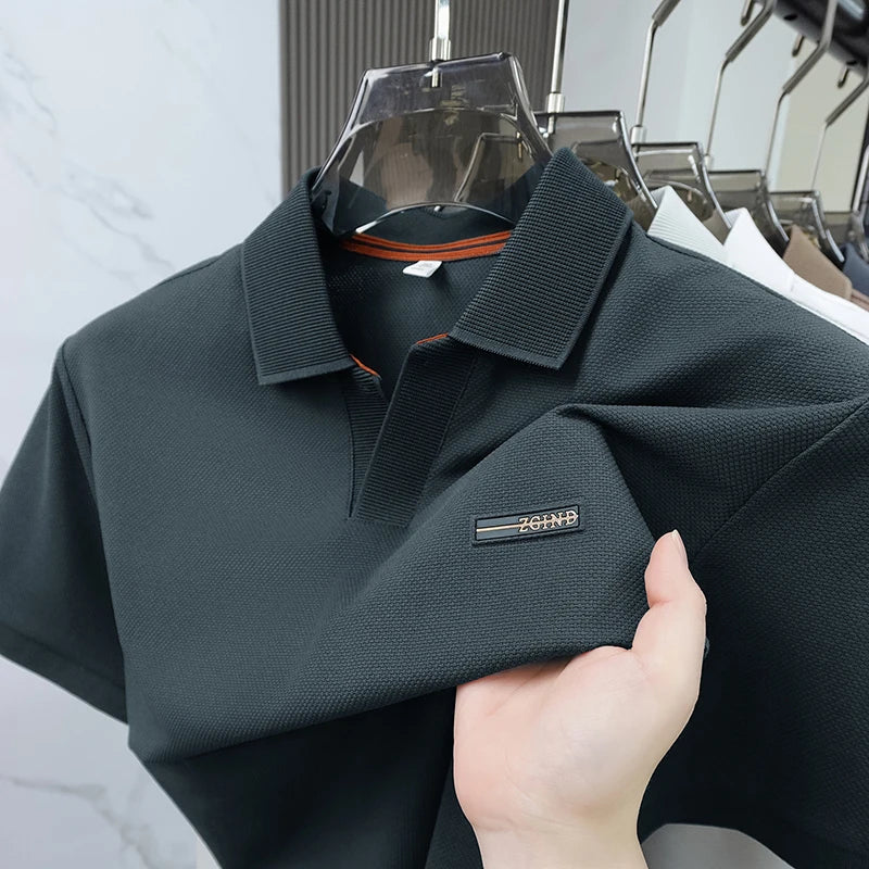 Men's cotton polo shirt golf business casual comfy breathable short sleeve new stretch stylish versatile premium embroidered top