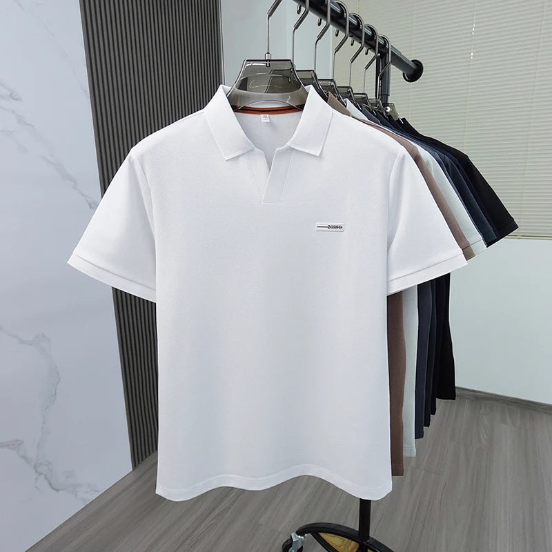 Men's cotton polo shirt golf business casual comfy breathable short sleeve new stretch stylish versatile premium embroidered top