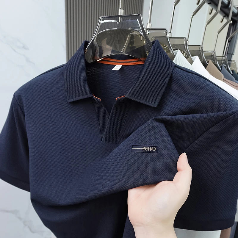 Men's cotton polo shirt golf business casual comfy breathable short sleeve new stretch stylish versatile premium embroidered top